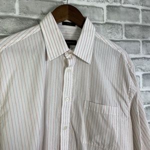 Jhane Barnes Two-Ply Primary White Striped Button Up Dress Shirt Mens 16.5 Large